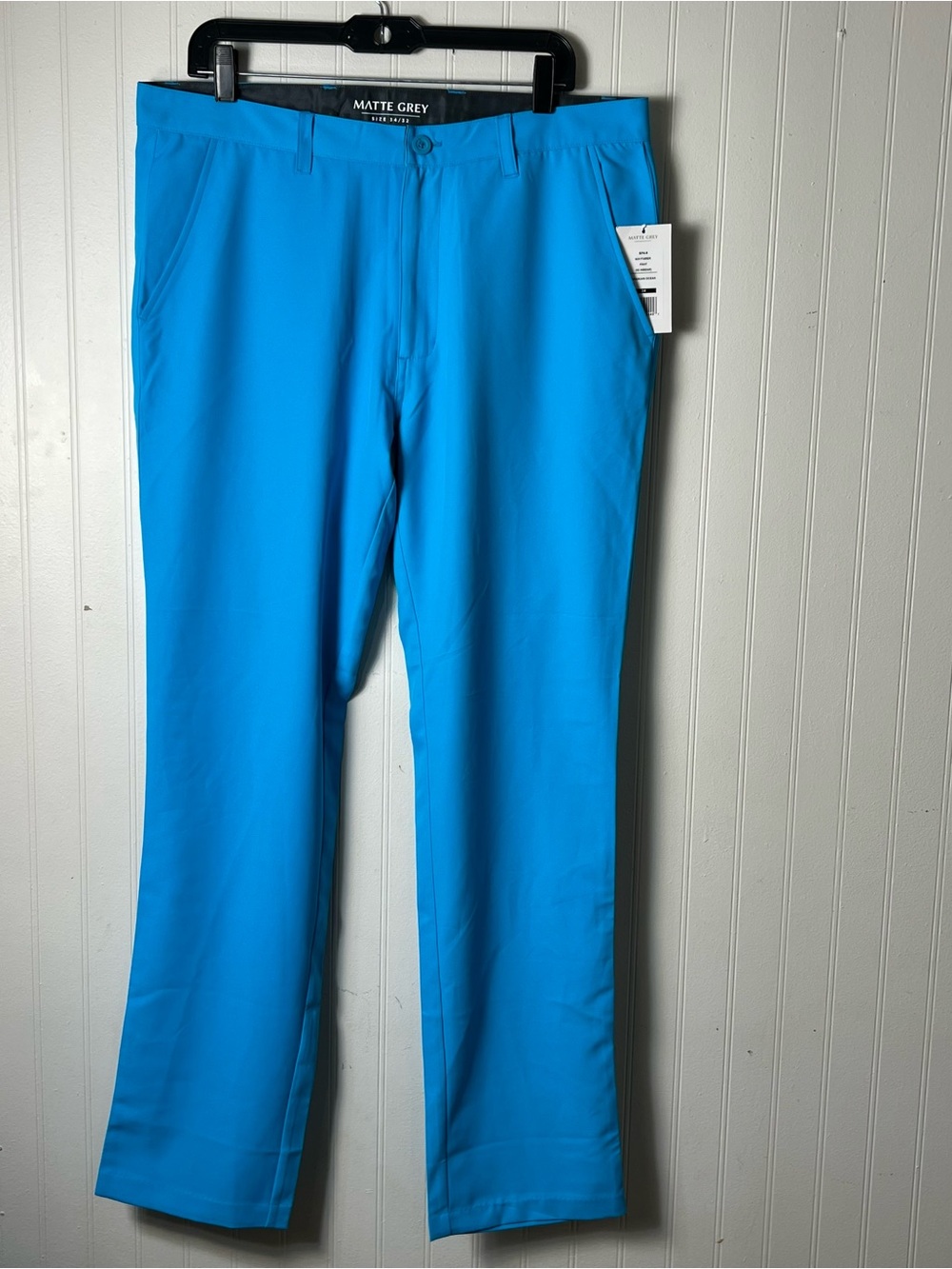 NWT Matte Grey Men's solid bright blue flat front Golf Pants 34 x 32